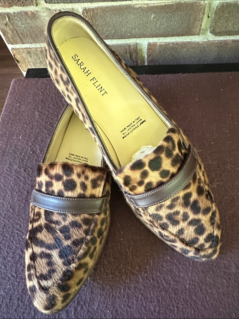 Sarah Flint Leopard Print Haircalf Penny Loafers in Brown and Black